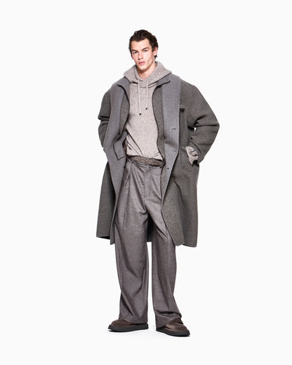 Trousers oversized in denim-effect wool and cashmere