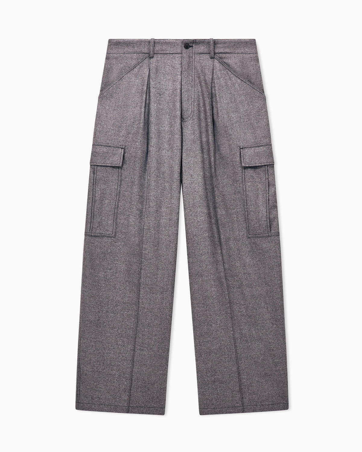 Trousers oversized in denim-effect wool and cashmere