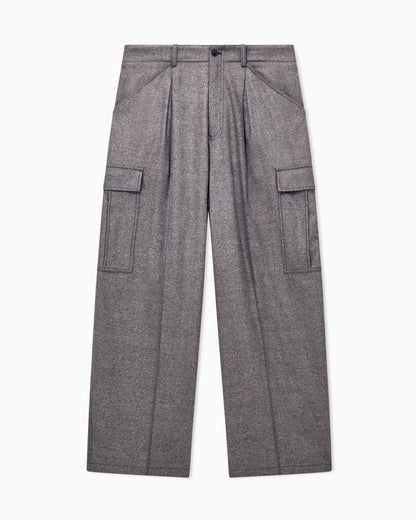 Trousers oversized in denim-effect wool and cashmere