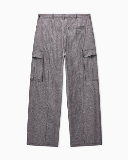 Trousers oversized in denim-effect wool and cashmere