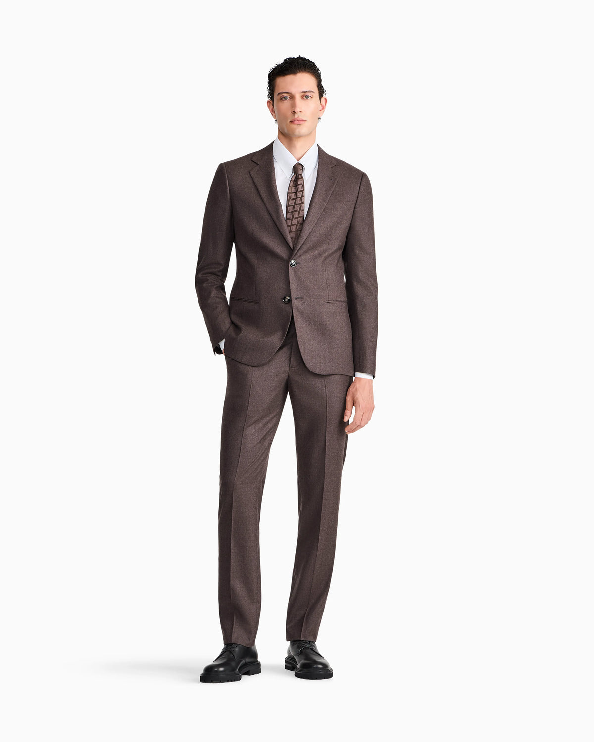 Slim-fit suit Soho in virgin wool flannel with peak lapels