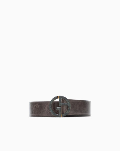 Plate belt in leather