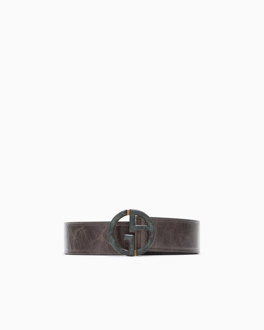 Plate belt in leather
