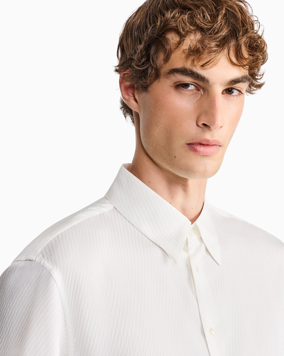 Shirt regular fit in viscose and silk diagonal cloque weave