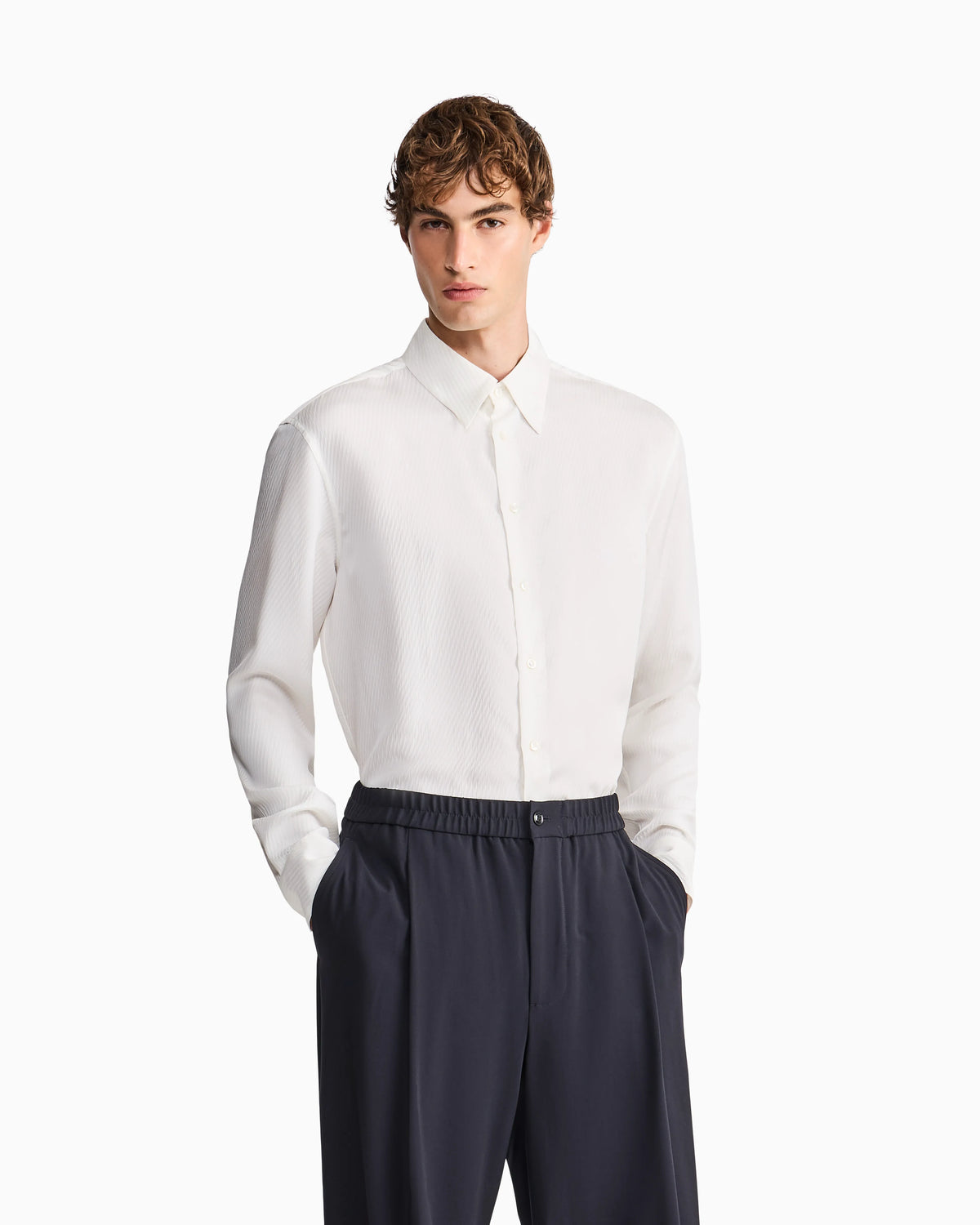 Shirt regular fit in viscose and silk diagonal cloque weave