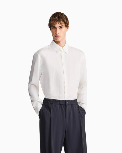 Shirt regular fit in viscose and silk diagonal cloque weave