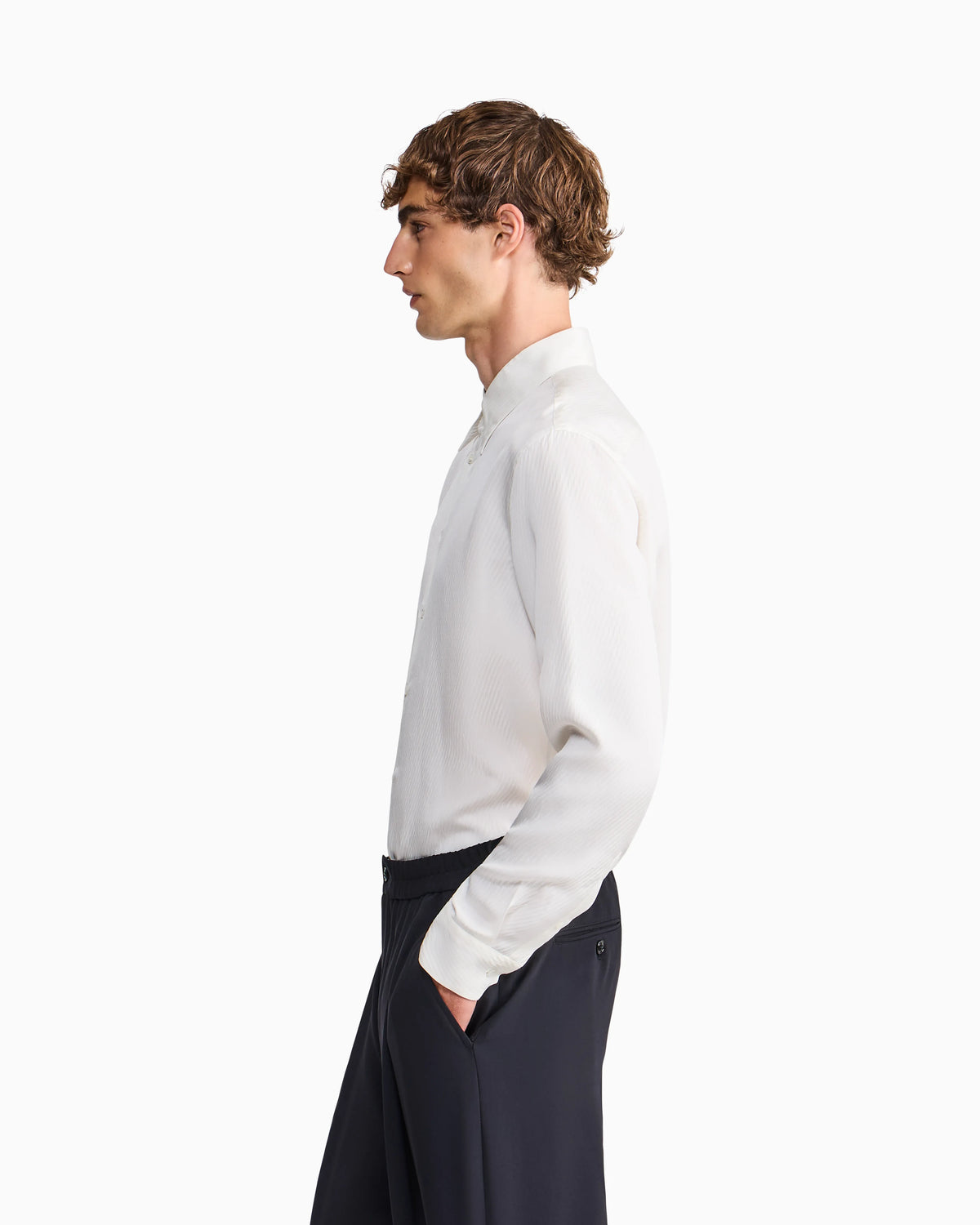 Shirt regular fit in viscose and silk diagonal cloque weave