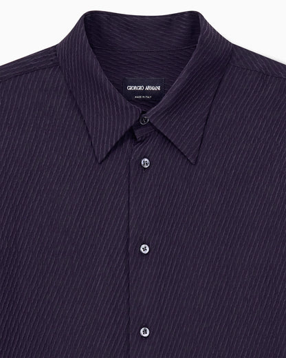 Shirt regular fit in viscose and silk diagonal cloque weave