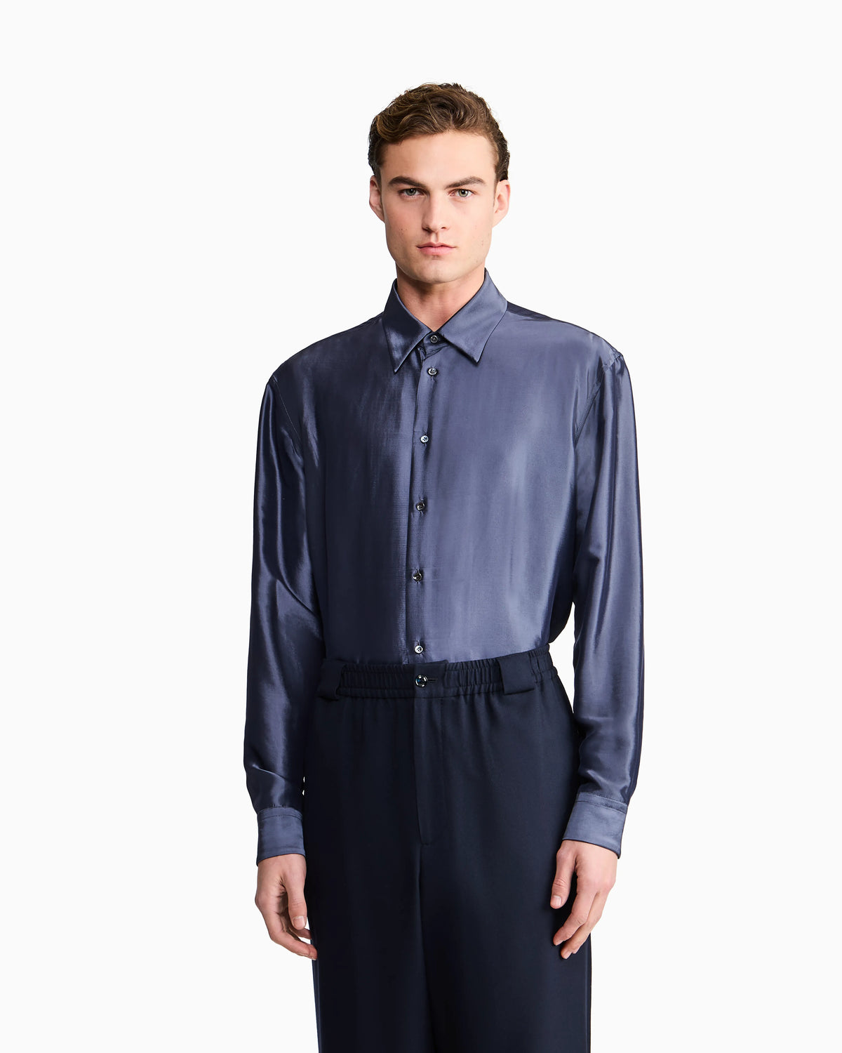 Shirt regular fit in yarn-dyed viscose and silk poplin