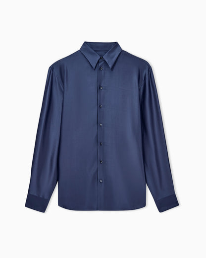 Shirt regular fit in yarn-dyed viscose and silk poplin