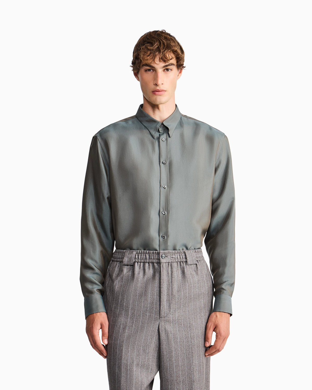 Shirt regular fit in iridescent yarn-dyed silk twill