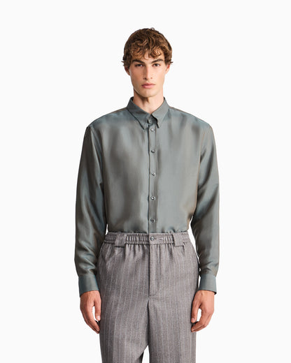 Shirt regular fit in iridescent yarn-dyed silk twill