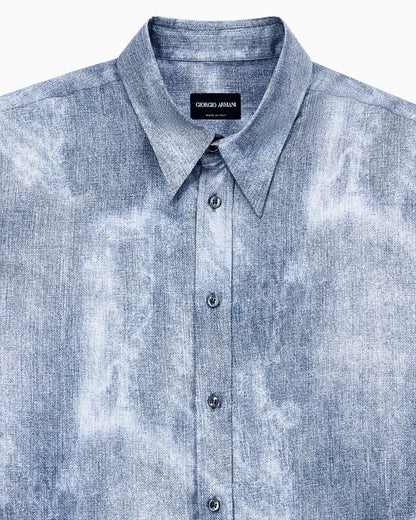 Shirt regular fit in silk twill with delavé denim effect