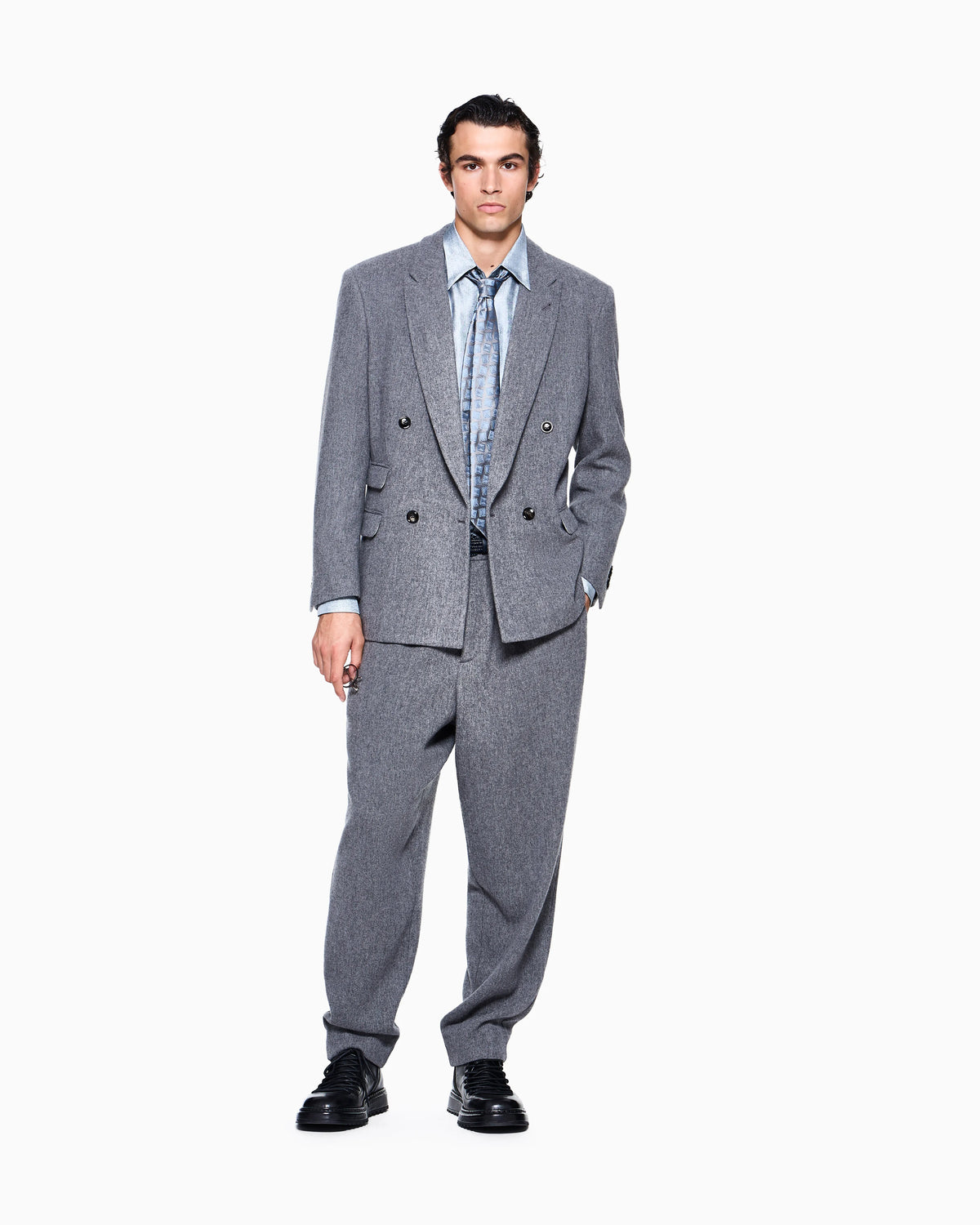 Shirt regular fit in silk twill with delavé denim effect