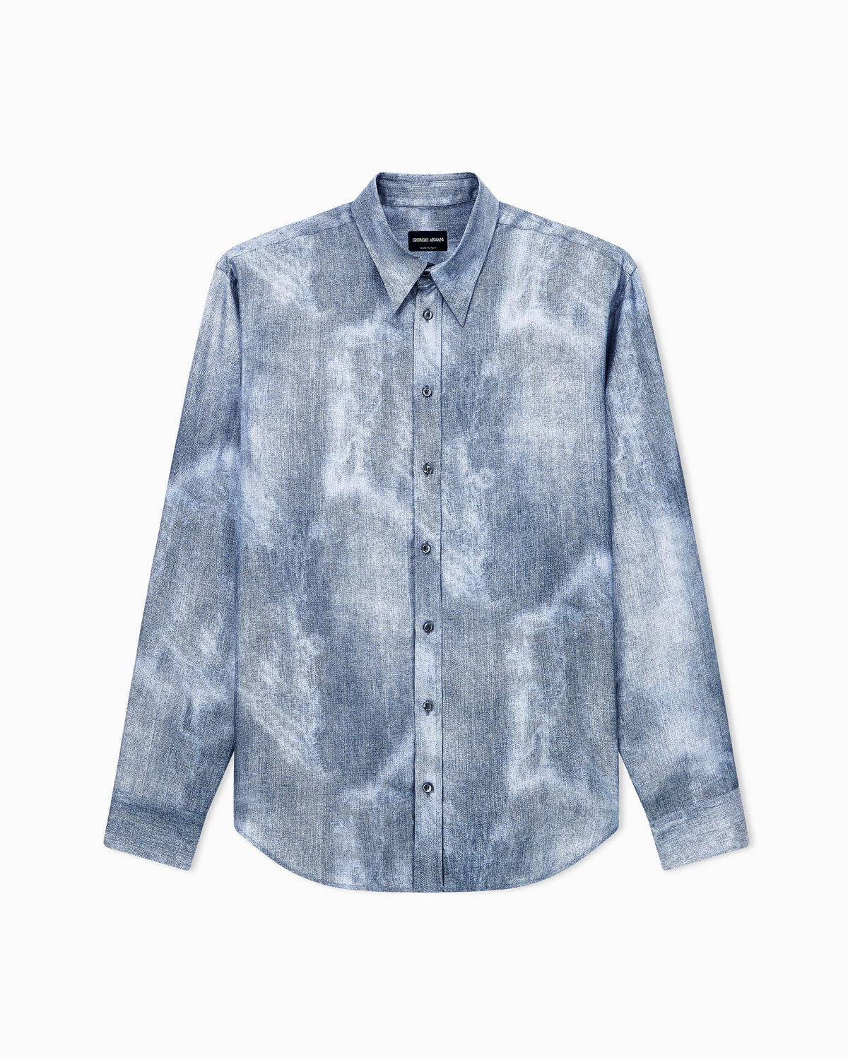 Shirt regular fit in silk twill with delavé denim effect