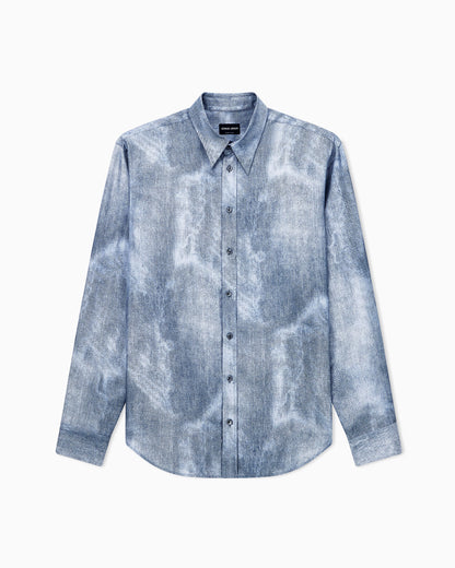 Shirt regular fit in silk twill with delavé denim effect
