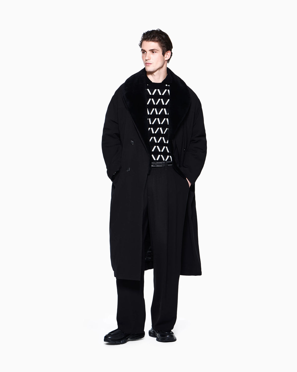 Sweater oversized jacquard in virgin wool and viscose