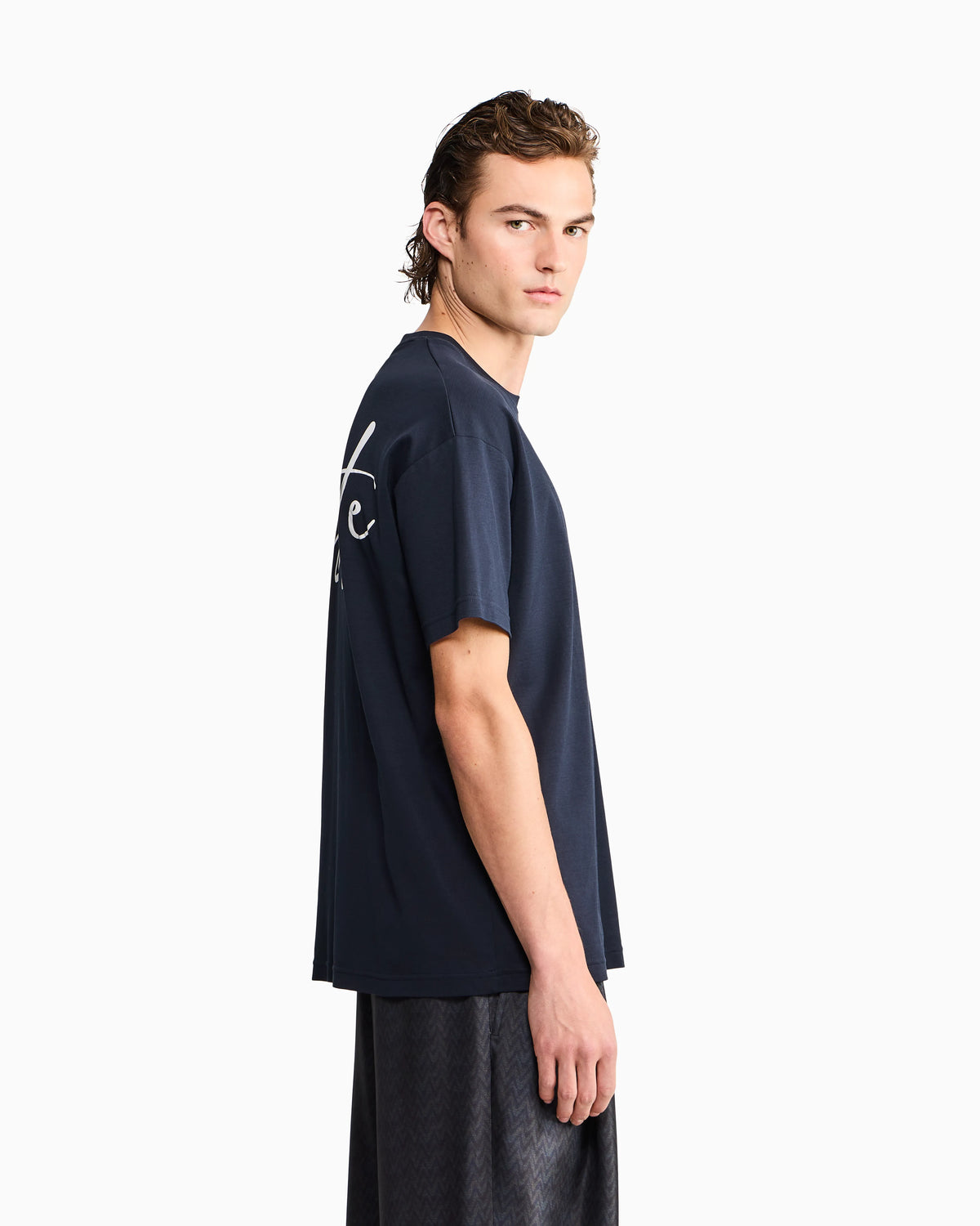 Cotton interlock jersey T-shirt with lettering on the back