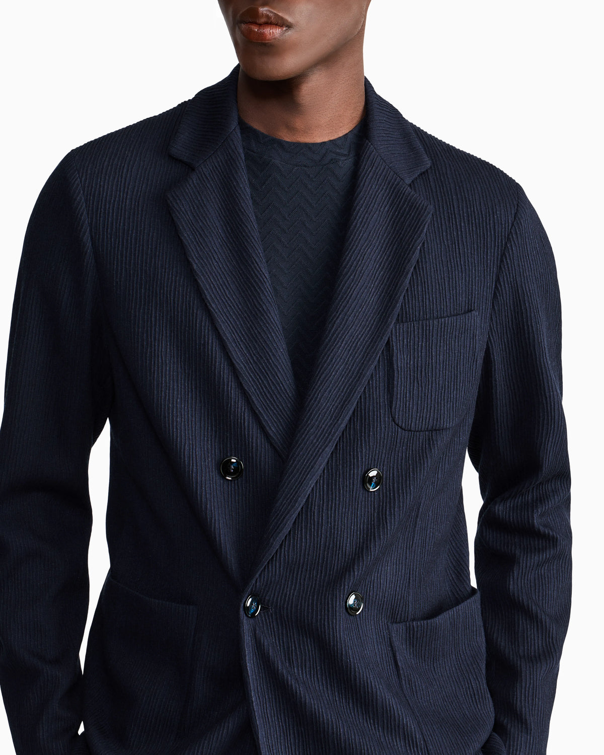 Double-breasted jacket seersucker jersey