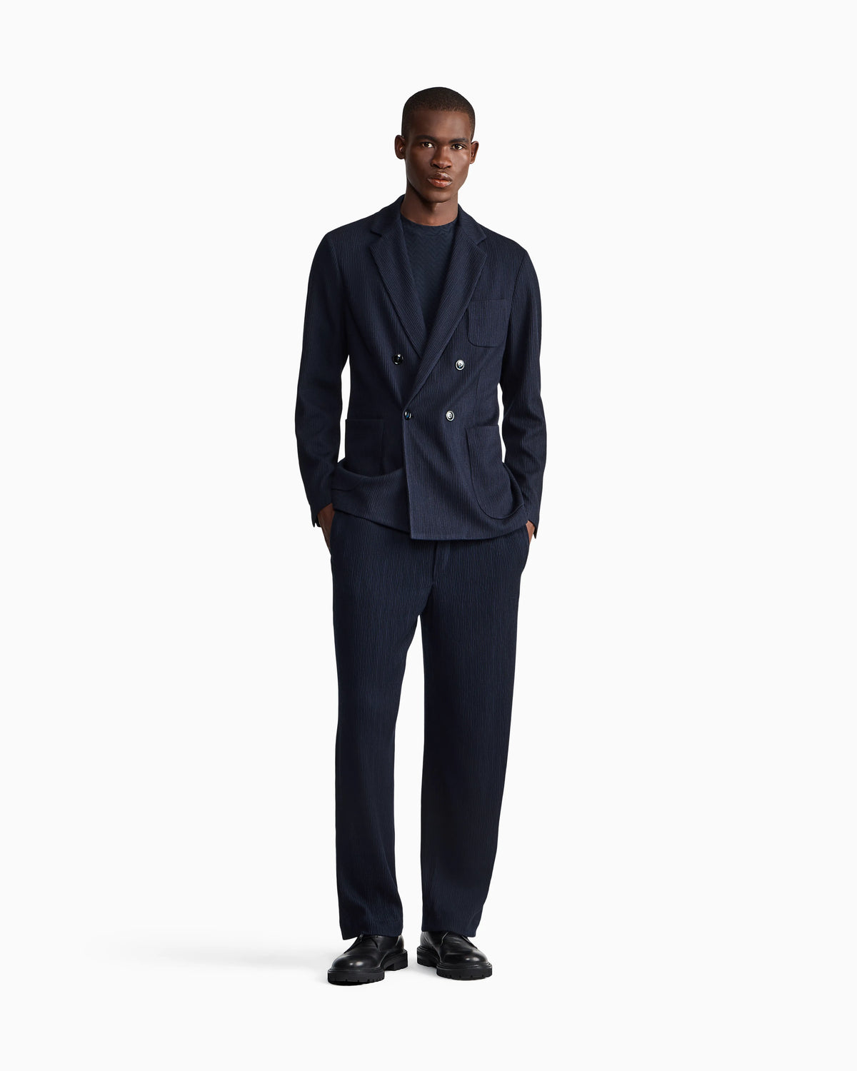 Double-breasted jacket seersucker jersey