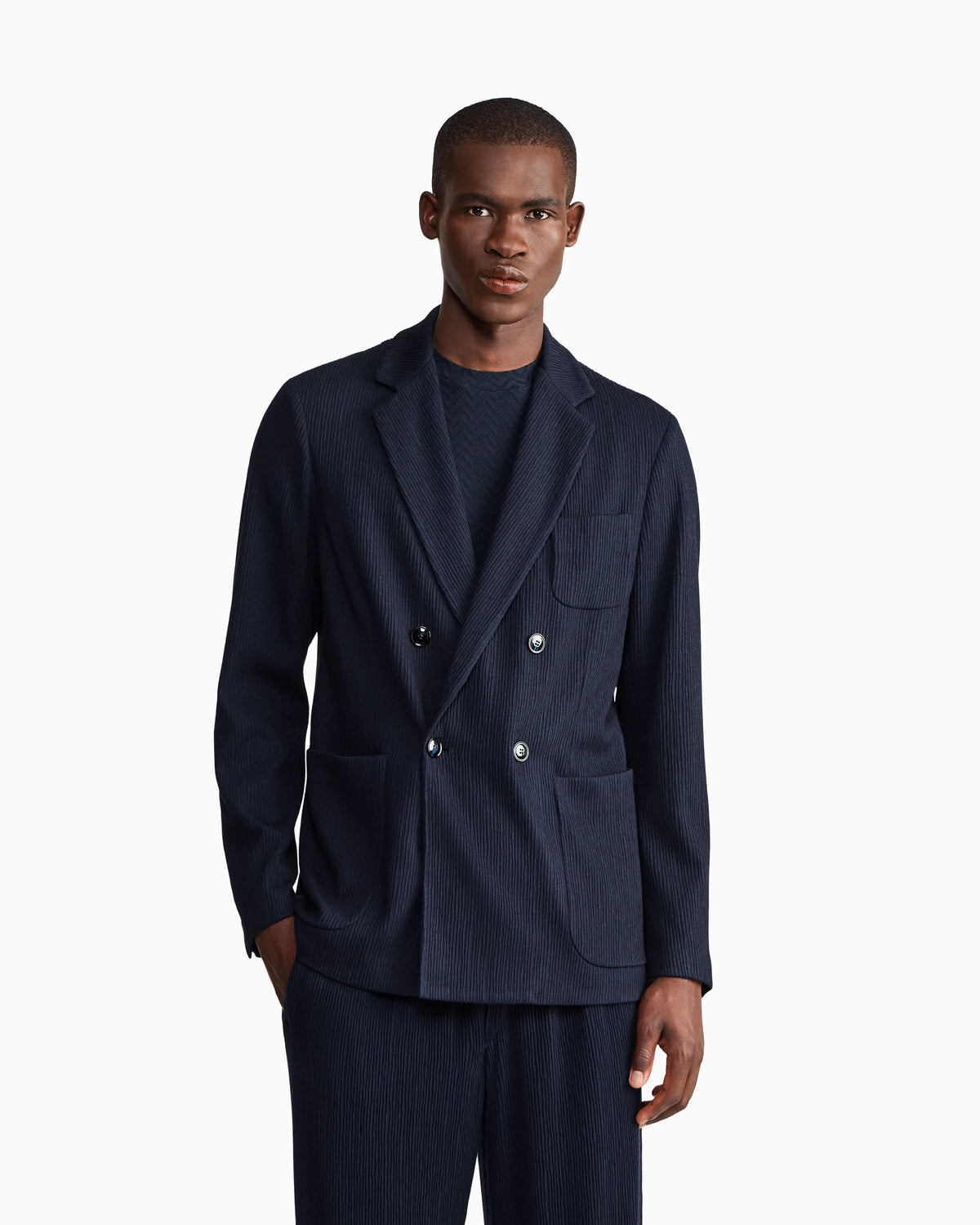 Double-breasted jacket seersucker jersey