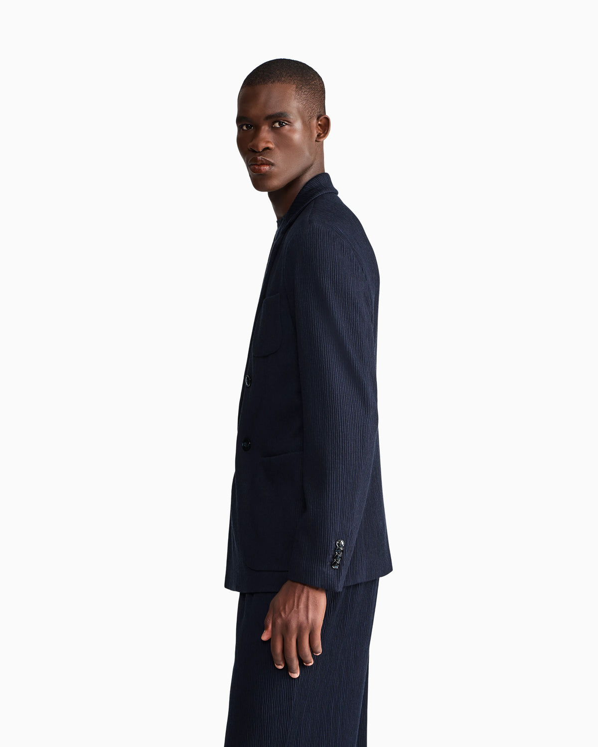 Double-breasted jacket seersucker jersey