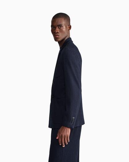 Double-breasted jacket seersucker jersey