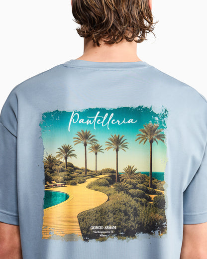 Cotton interlock jersey T-shirt with print on the back