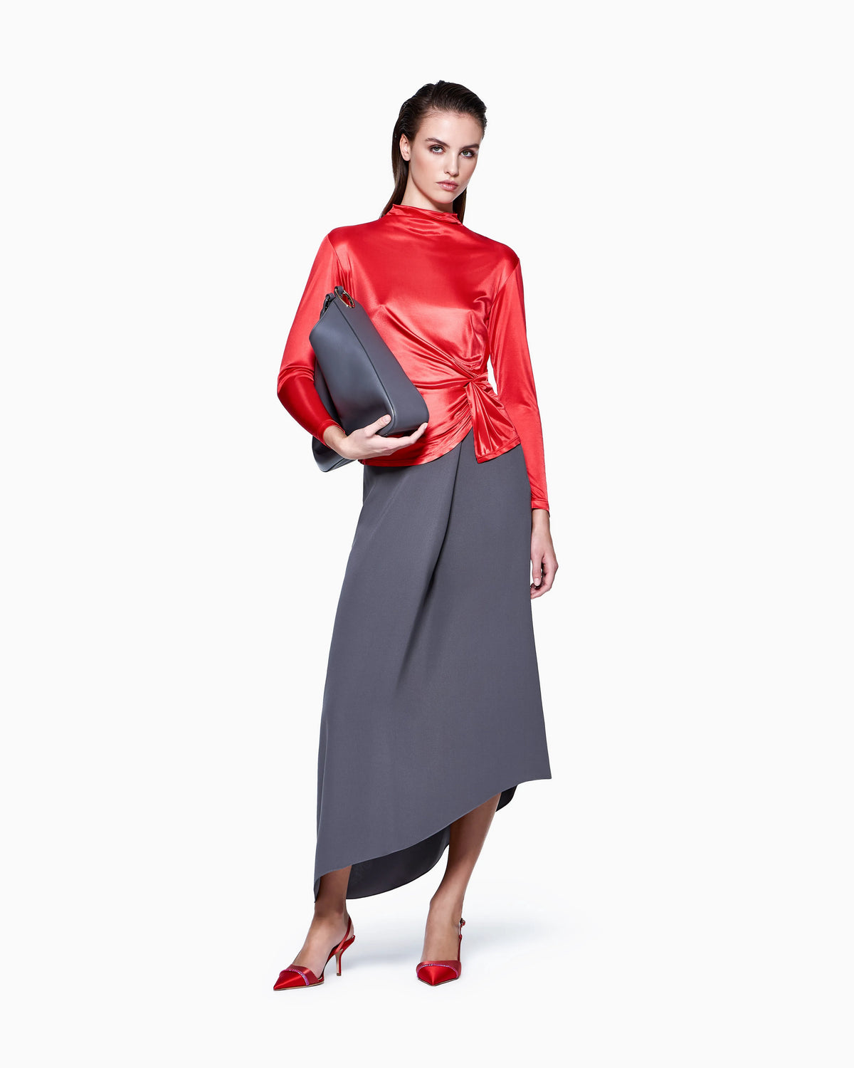 Asymmetrical midi skirt in silk crêpe