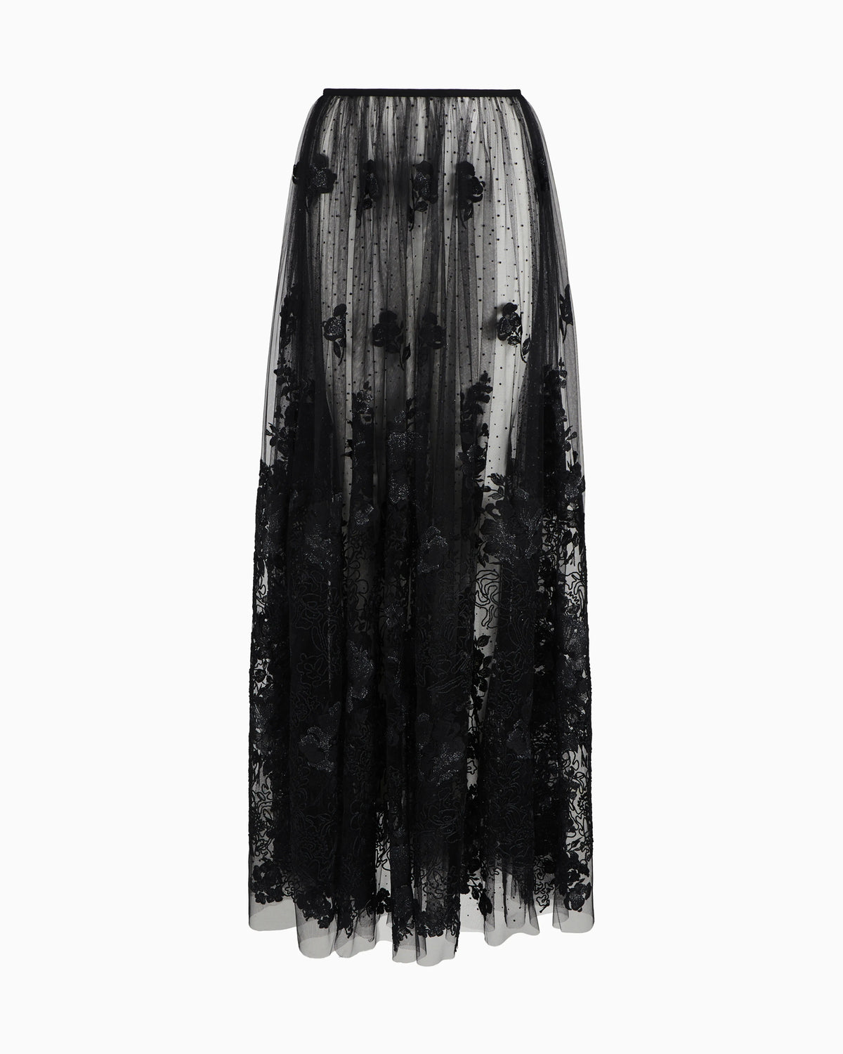 Long skirt in tulle and embroidered lace