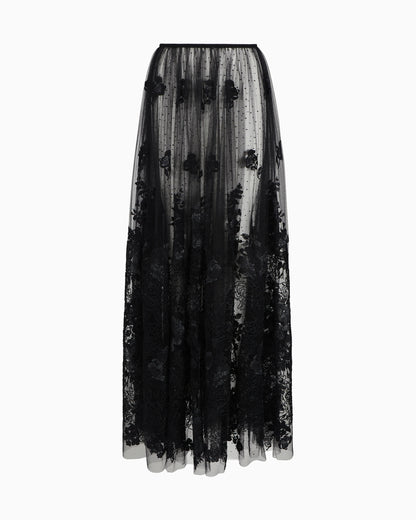 Long skirt in tulle and embroidered lace