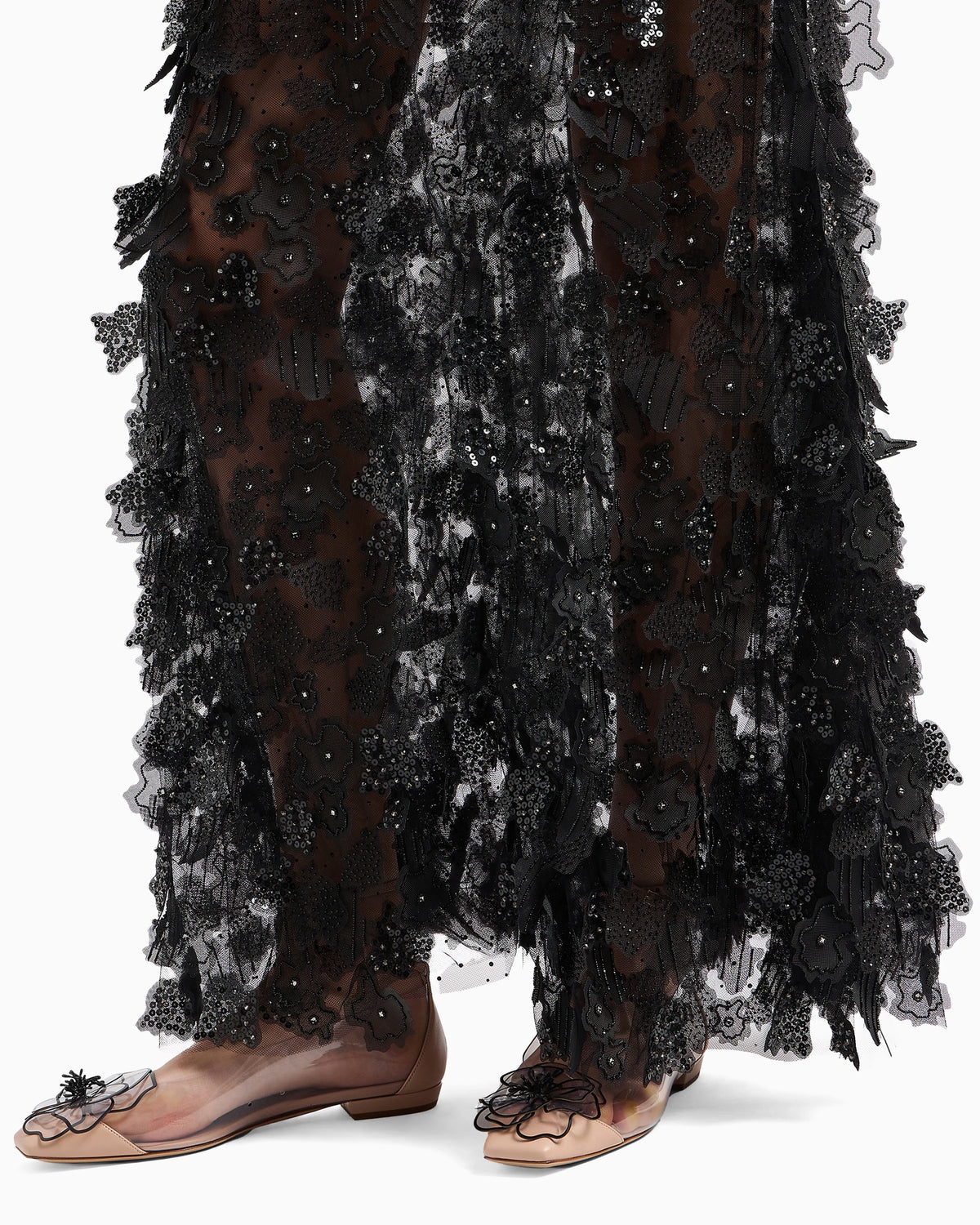 Embroidered tulle long skirt