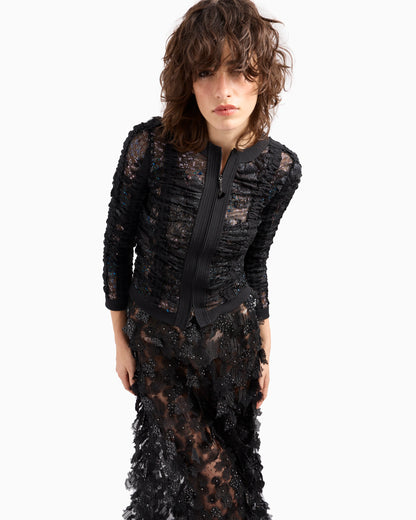 Embroidered tulle long skirt