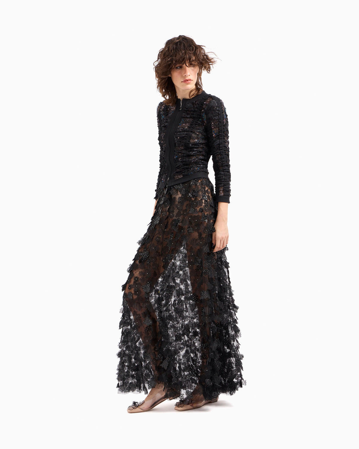 Embroidered tulle long skirt