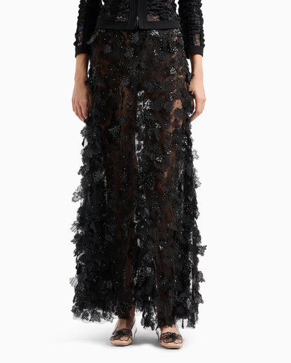 Embroidered tulle long skirt