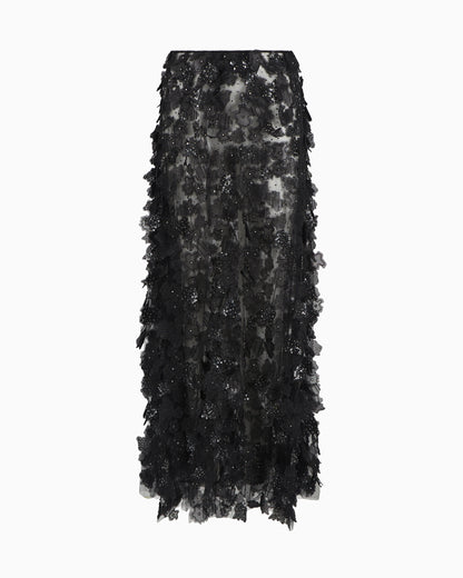 Embroidered tulle long skirt