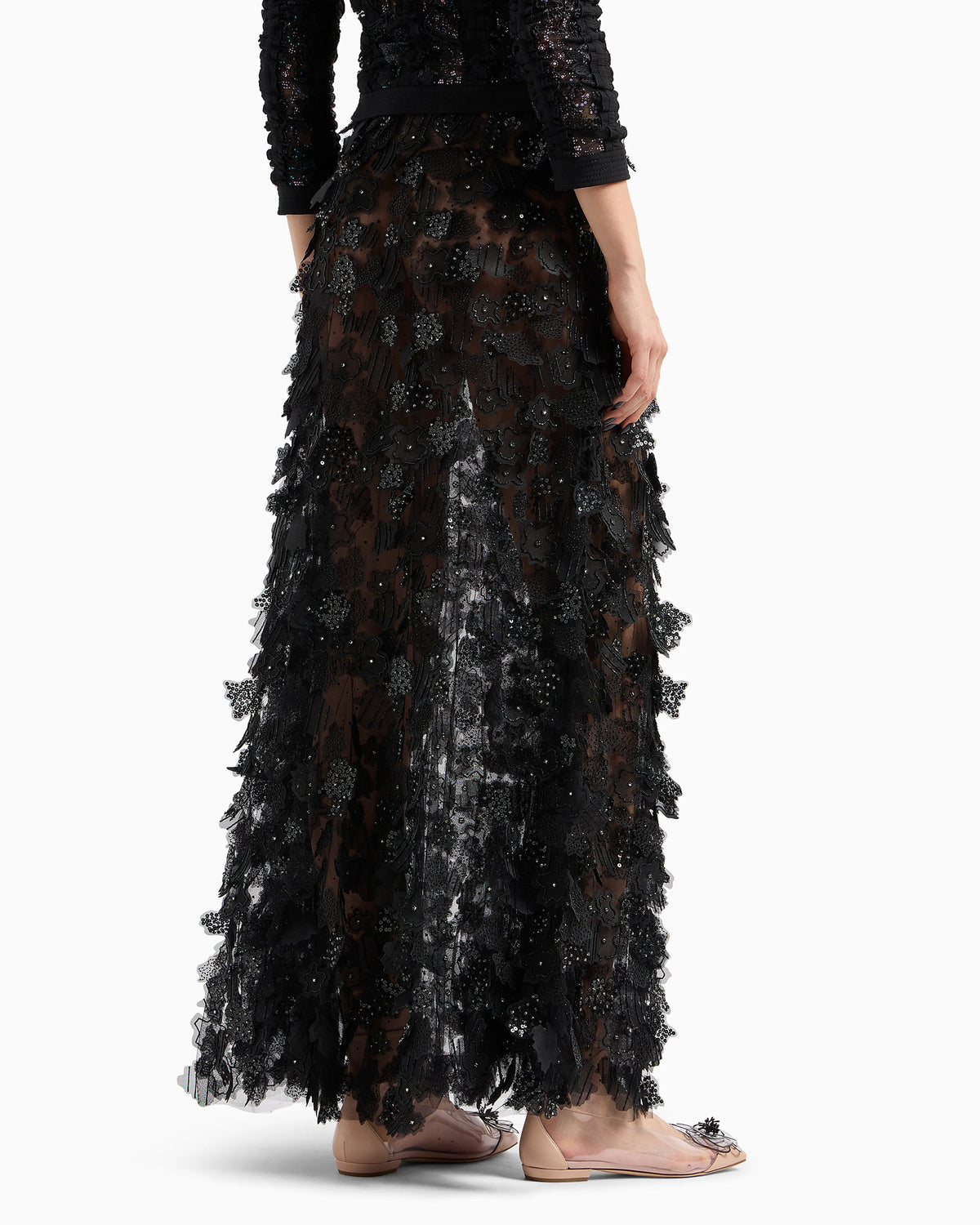 Embroidered tulle long skirt