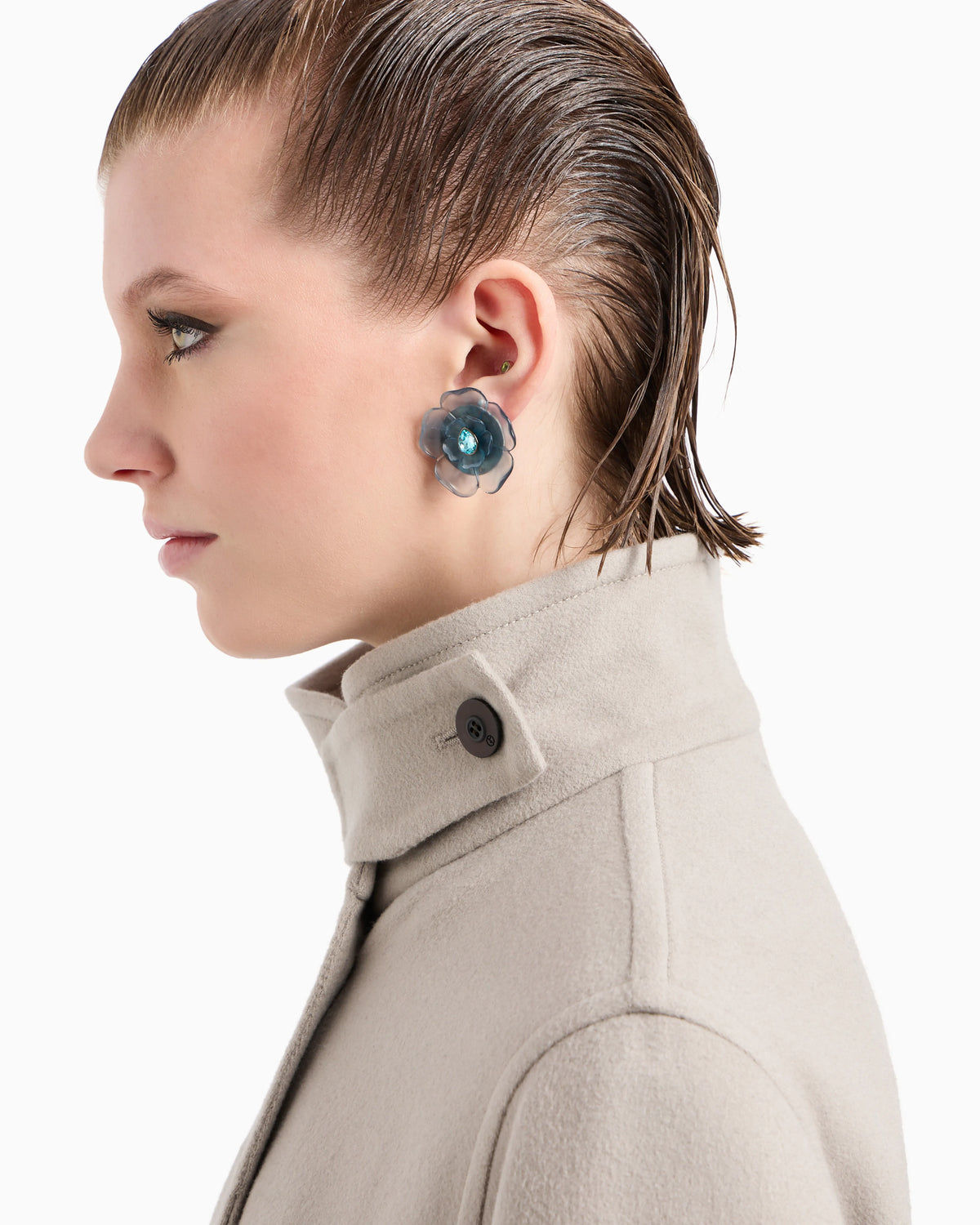 Single-breasted cashmere double cloth pea coat