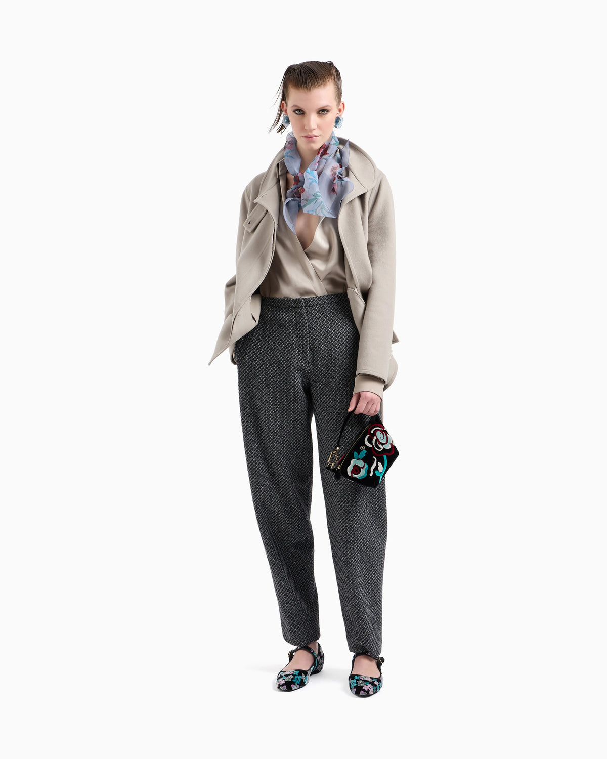 Single-breasted cashmere double cloth pea coat