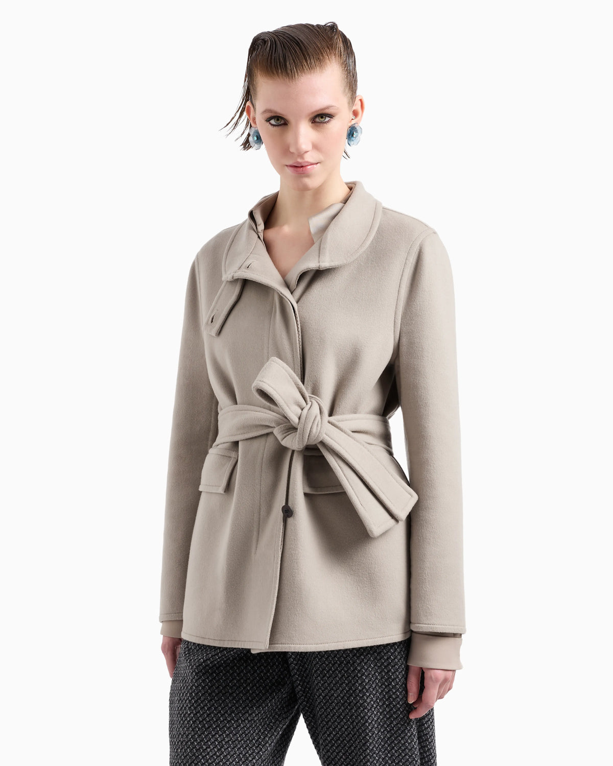 Single-breasted cashmere double cloth pea coat