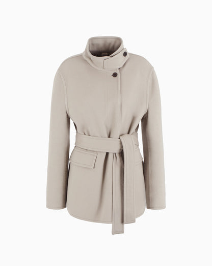 Single-breasted cashmere double cloth pea coat