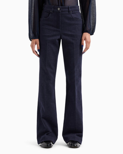 Denim trousers with high waist and flared hem