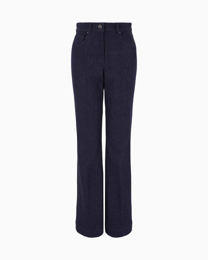 Denim trousers with high waist and flared hem