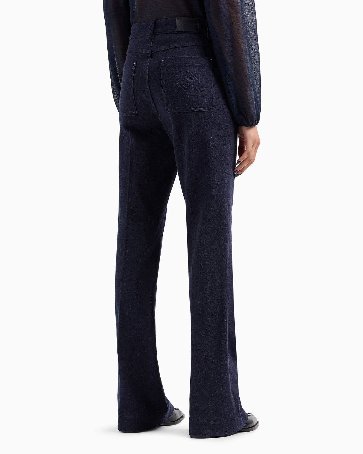 Denim trousers with high waist and flared hem