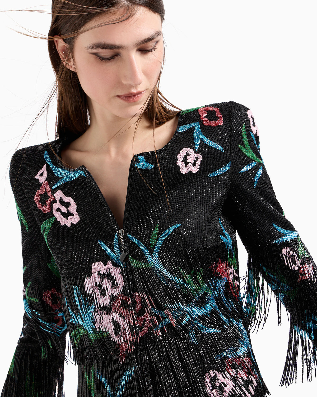 Silk-organza jacket with floral embroidery