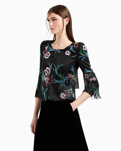 Silk-organza jacket with floral embroidery