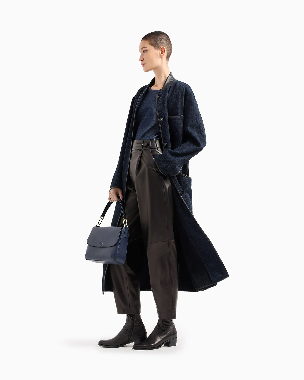 Straight-cut, nappa-leather trousers
