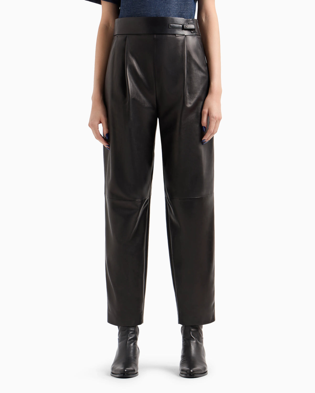 Straight-cut, nappa-leather trousers