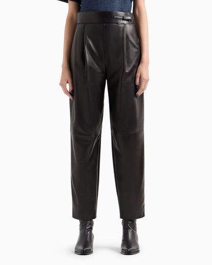 Straight-cut, nappa-leather trousers