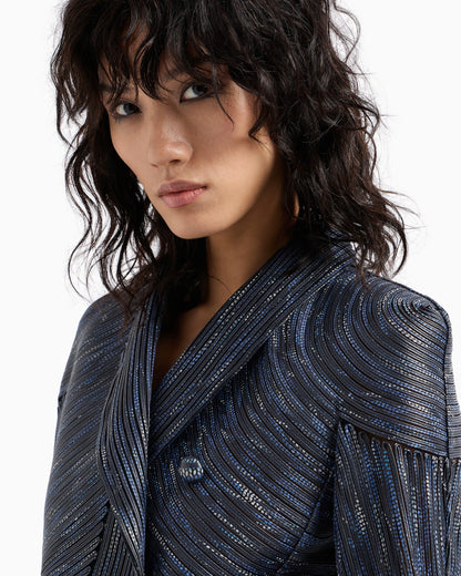 Embroidered nappa leather single-breasted jacket